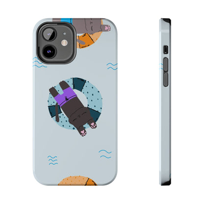 Cute blue pattern with cats relax by the sea Tough Phone Cases iPhone 12