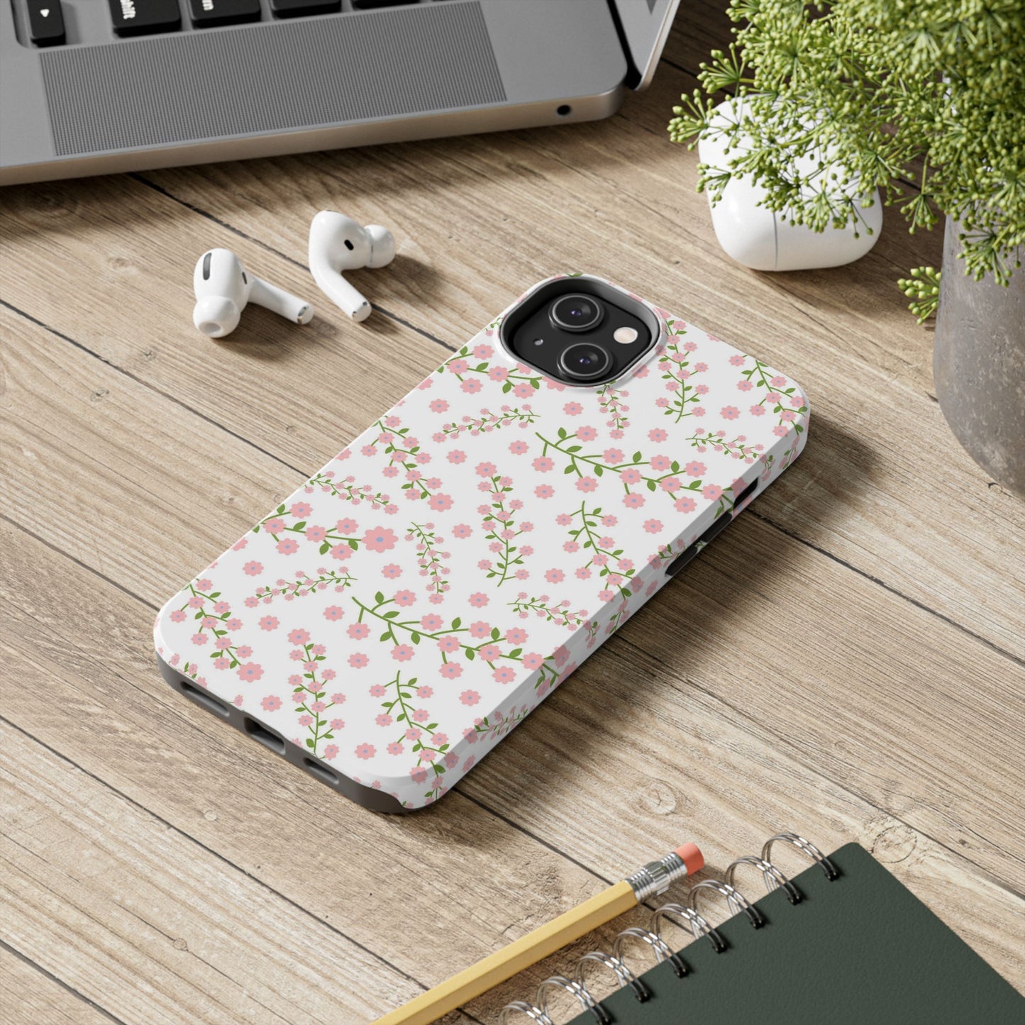 Seamless pattern green branches with blooming Tough Phone Cases