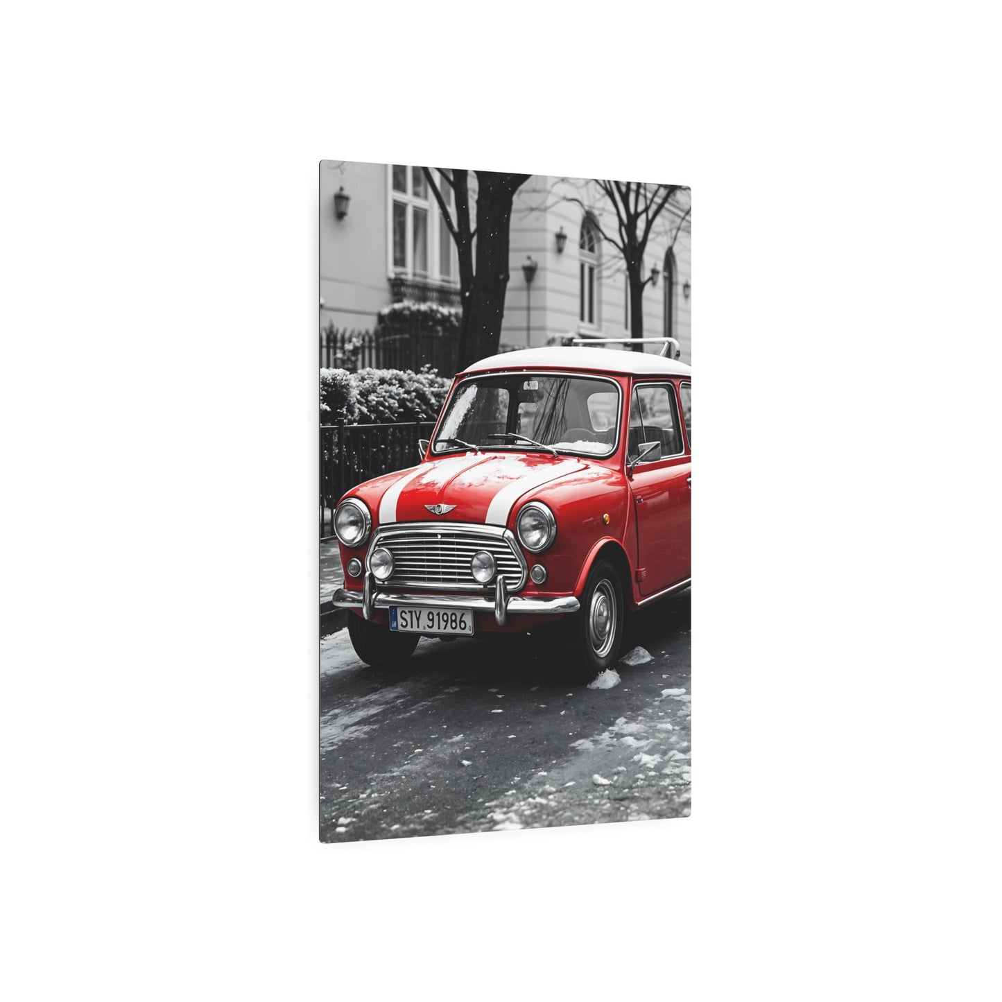 Classic Red Mini Cooper Metal Sign - Vintage Car Wall Art for Automobile Enthusiasts