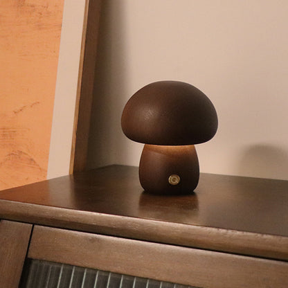 INS Wooden Cute Mushroom LED Night Light With Touch Switch Bedside Table Lamp For Bedroom Childrens Room Sleeping Night Lamps Home Decor D Walnut color 2.4W