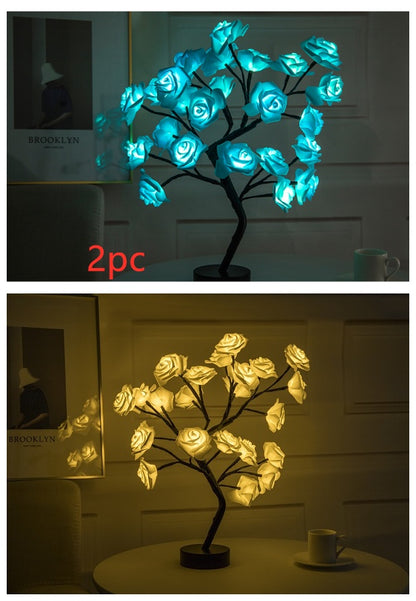 Rose Flower Lamp USB Battery Operated LED Table Lamp Bonsai Tree Night Lights Garland Bedroom Decoration Lights Home Decor Set3