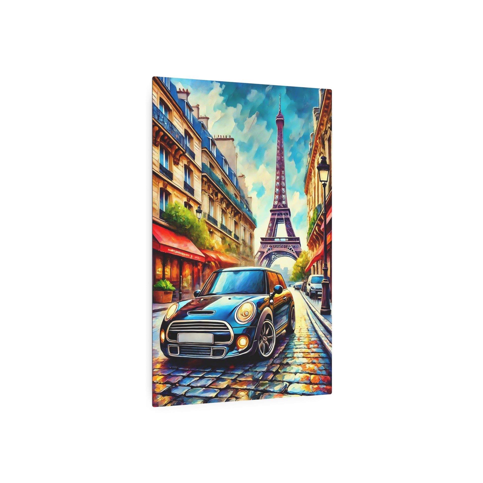 Parisian Dreamscape: Mini in the City of Lights Metal Art Sign