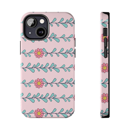 Seamless pattern pink flowers leaves Tough Phone Cases iPhone 13 Mini