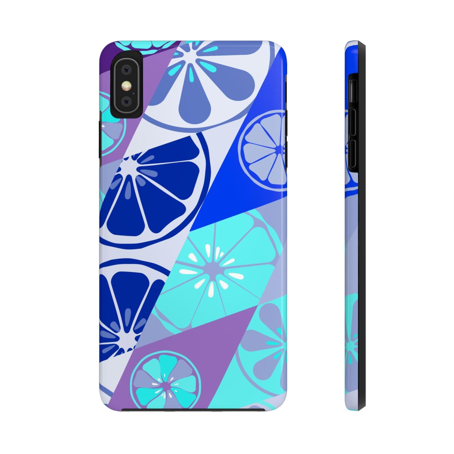 Texture blue with a pattern of lemons limes Tough Phone Cases iPhone XS MAX