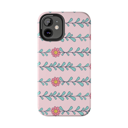 Seamless pattern pink flowers leaves Tough Phone Cases