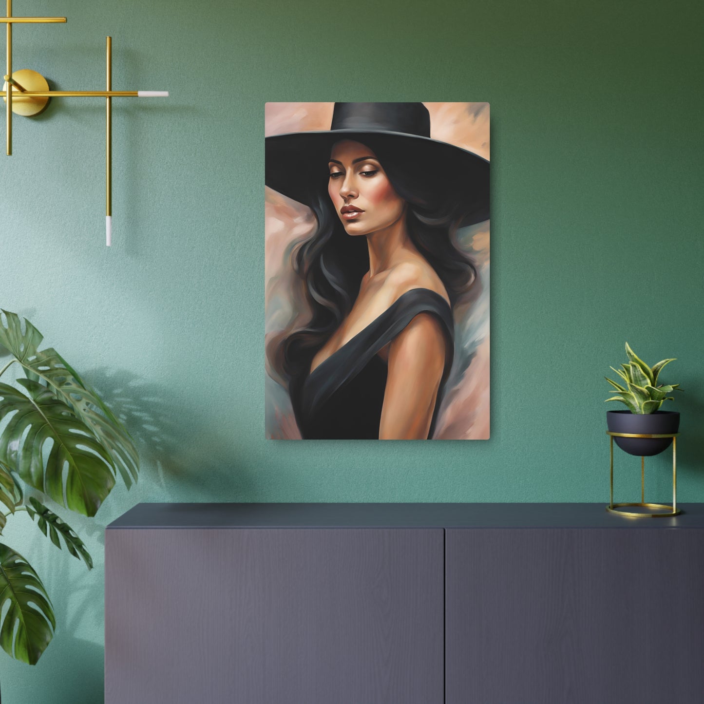 Elegant Portrait of a Woman in Black Hat | Timeless Artistry Metal Art Sign 20″ x 30″ (Vertical) 0.12''