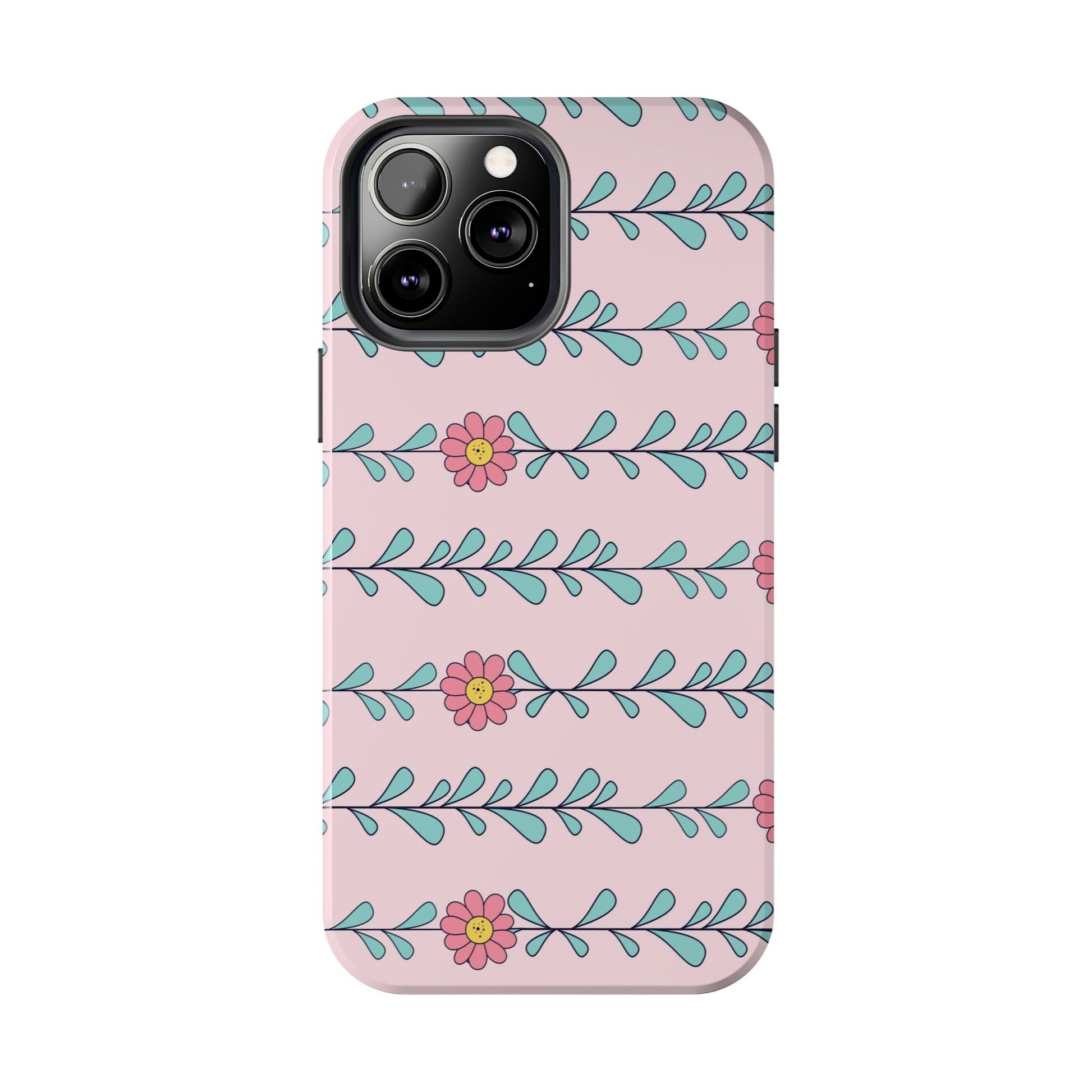 Seamless pattern pink flowers leaves Tough Phone Cases