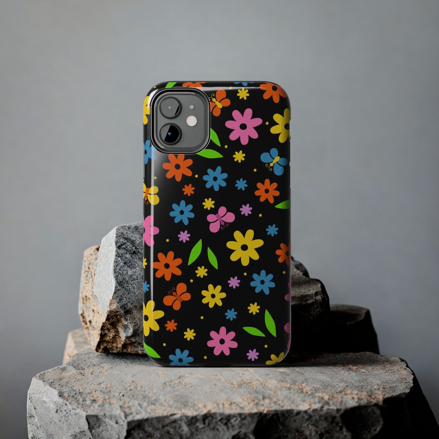 Cute pattern with simple flowers and butterflies. Tough Phone Cases