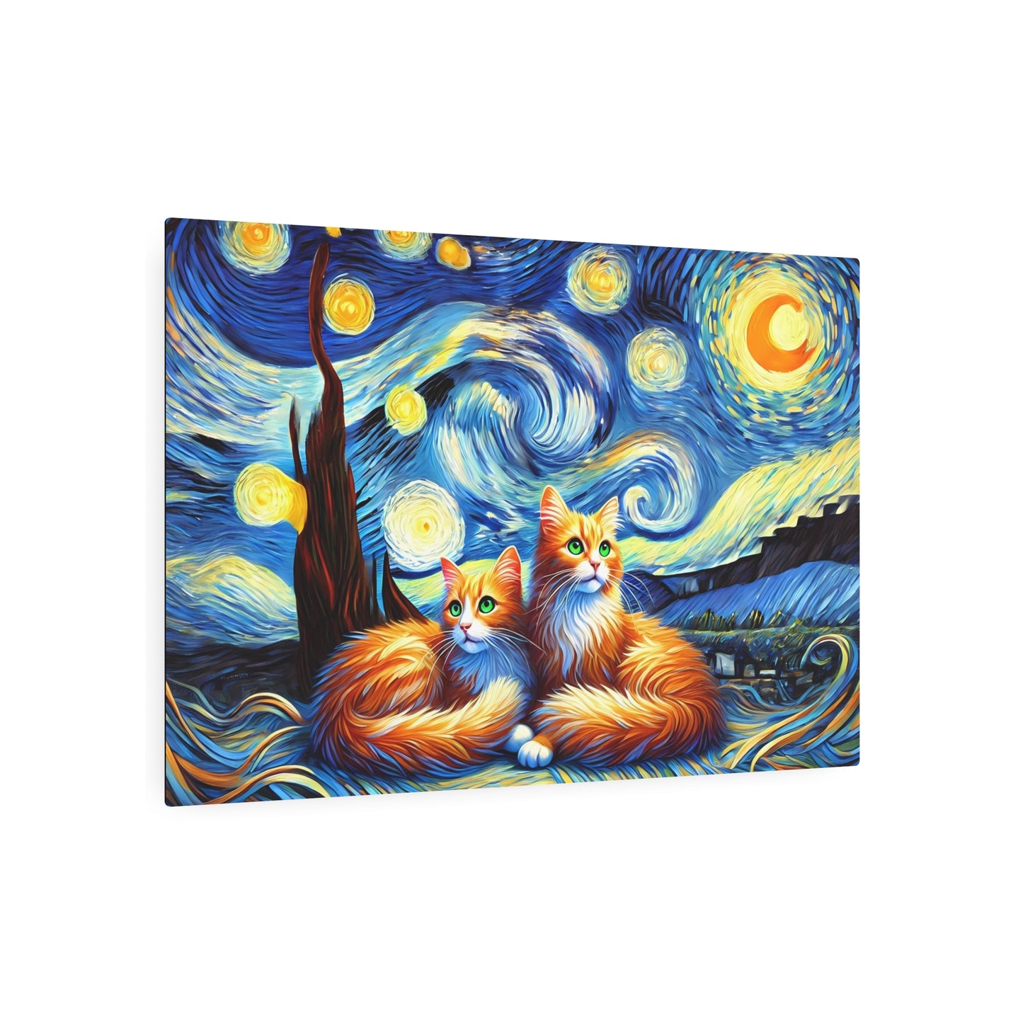 Starry Companions: Whiskers in the Night Metal Art Sign