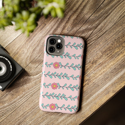 Seamless pattern pink flowers leaves Tough Phone Cases