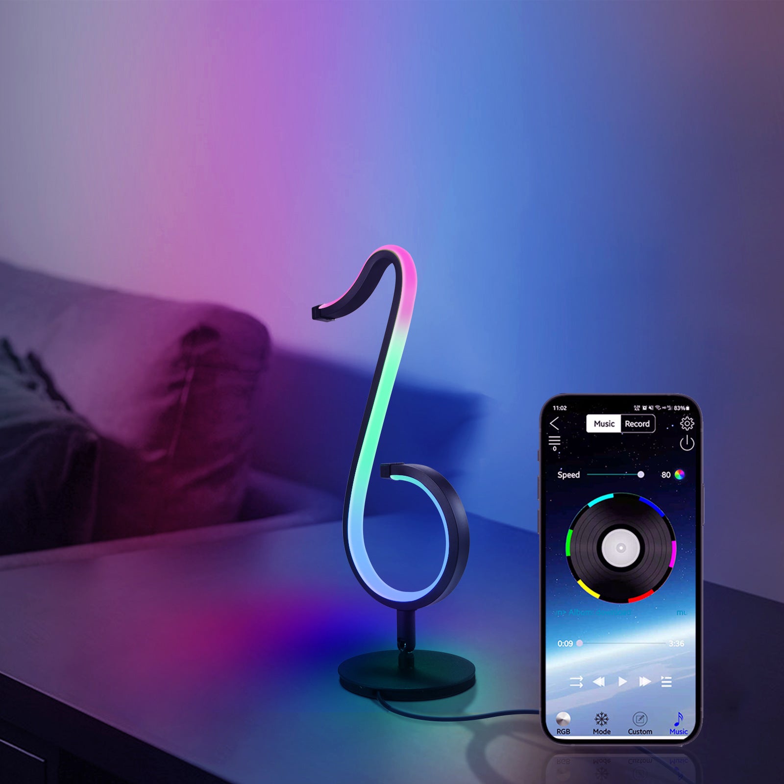 Intelligent APP Remote Control Symphony Atmosphere Light LED Night Light 180&deg Rotation Desktop Bedside For Home Decor Lamp Black USB