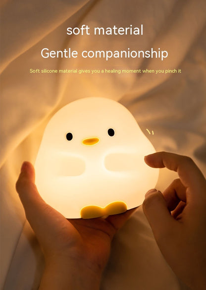 Cute Duck LED Night Lamp Cartoon Silicone USB Rechargeable Sleeping Light Touch Sensor Timing Bedroom Bedside Lamp For Kid Gift Home Decor