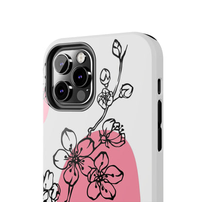 Spring blossom monochrome line art floral Tough Phone Cases