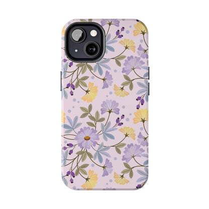 Blooming yellow and purple flowers Tough Phone Cases