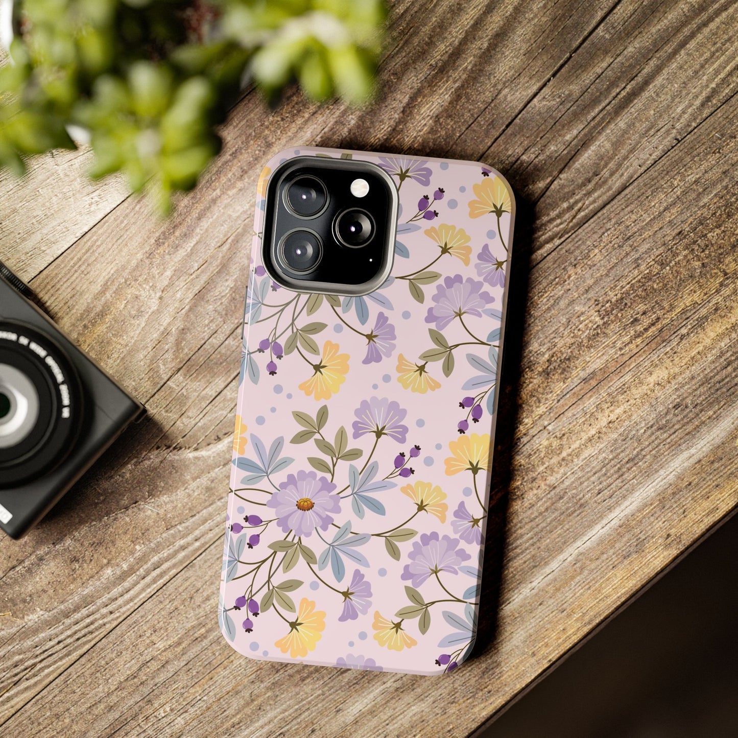 Blooming yellow and purple flowers Tough Phone Cases