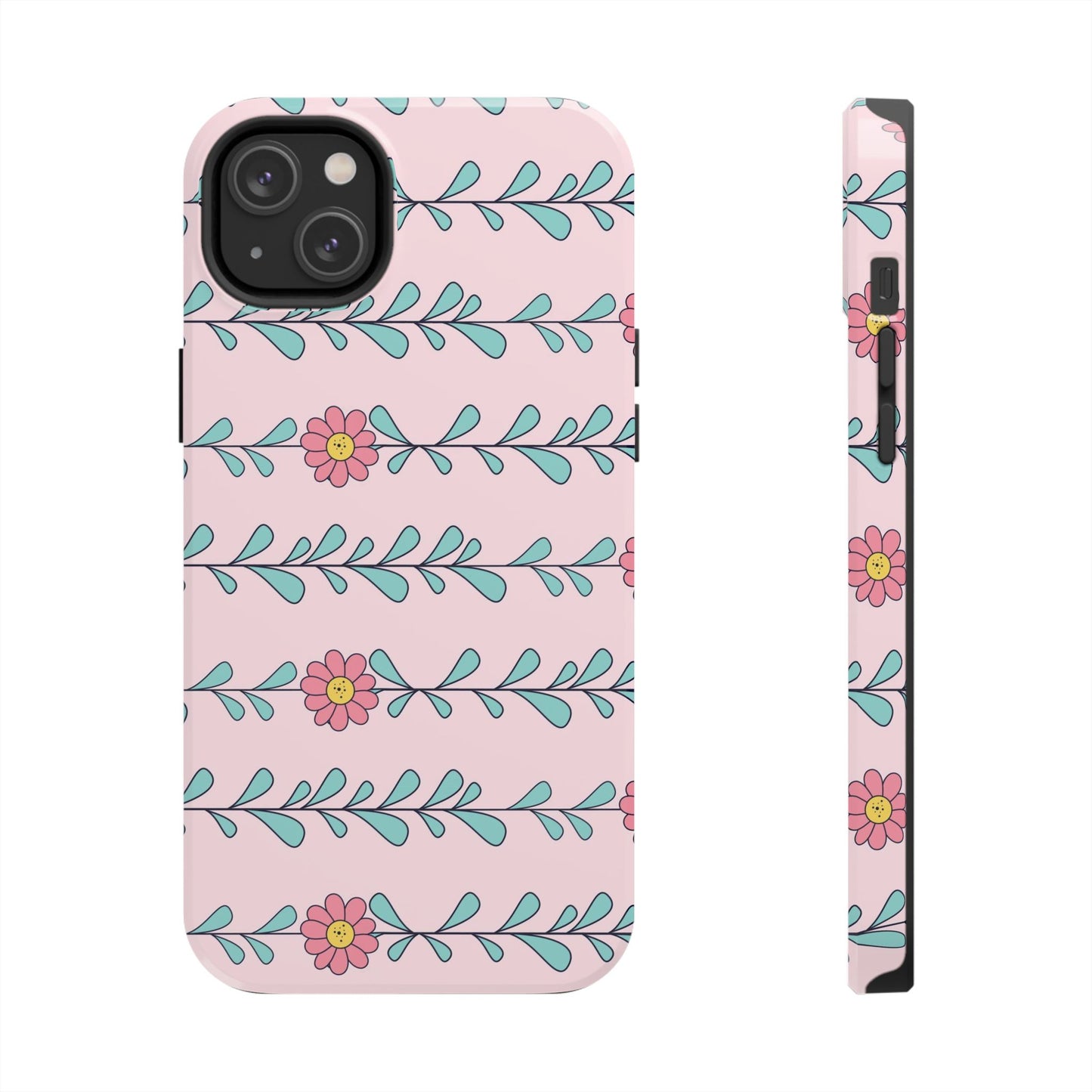 Seamless pattern pink flowers leaves Tough Phone Cases iPhone 14 Plus