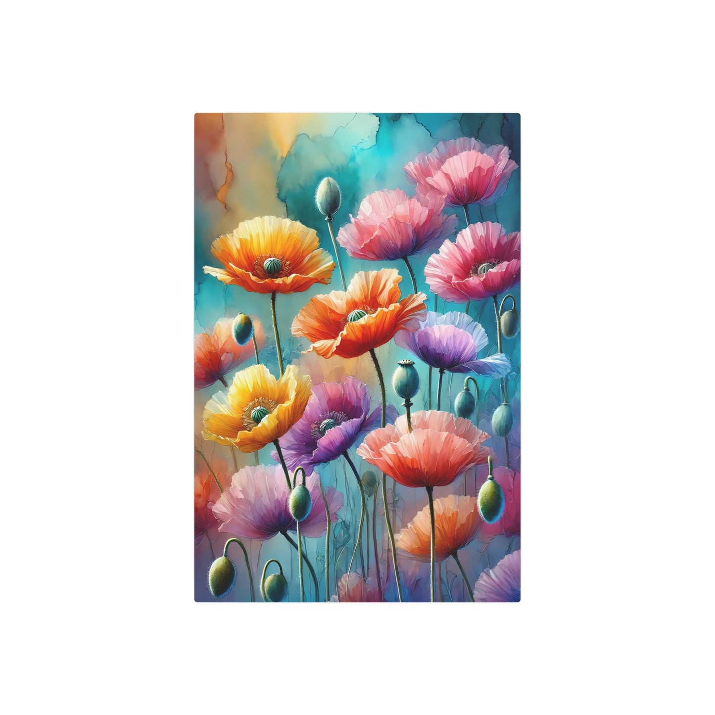 Radiant Symphony: The Dance of Poppies in a Dreamscape Metal Art Sign