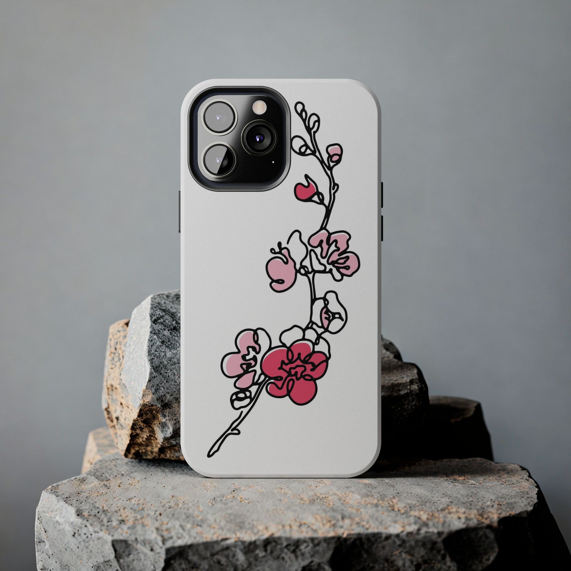 Cherry blossom single line art with abstract pink Tough Phone Cases