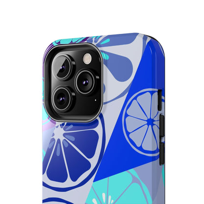 Texture blue with a pattern of lemons limes Tough Phone Cases