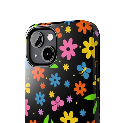 Cute pattern with simple flowers and butterflies. Tough Phone Cases