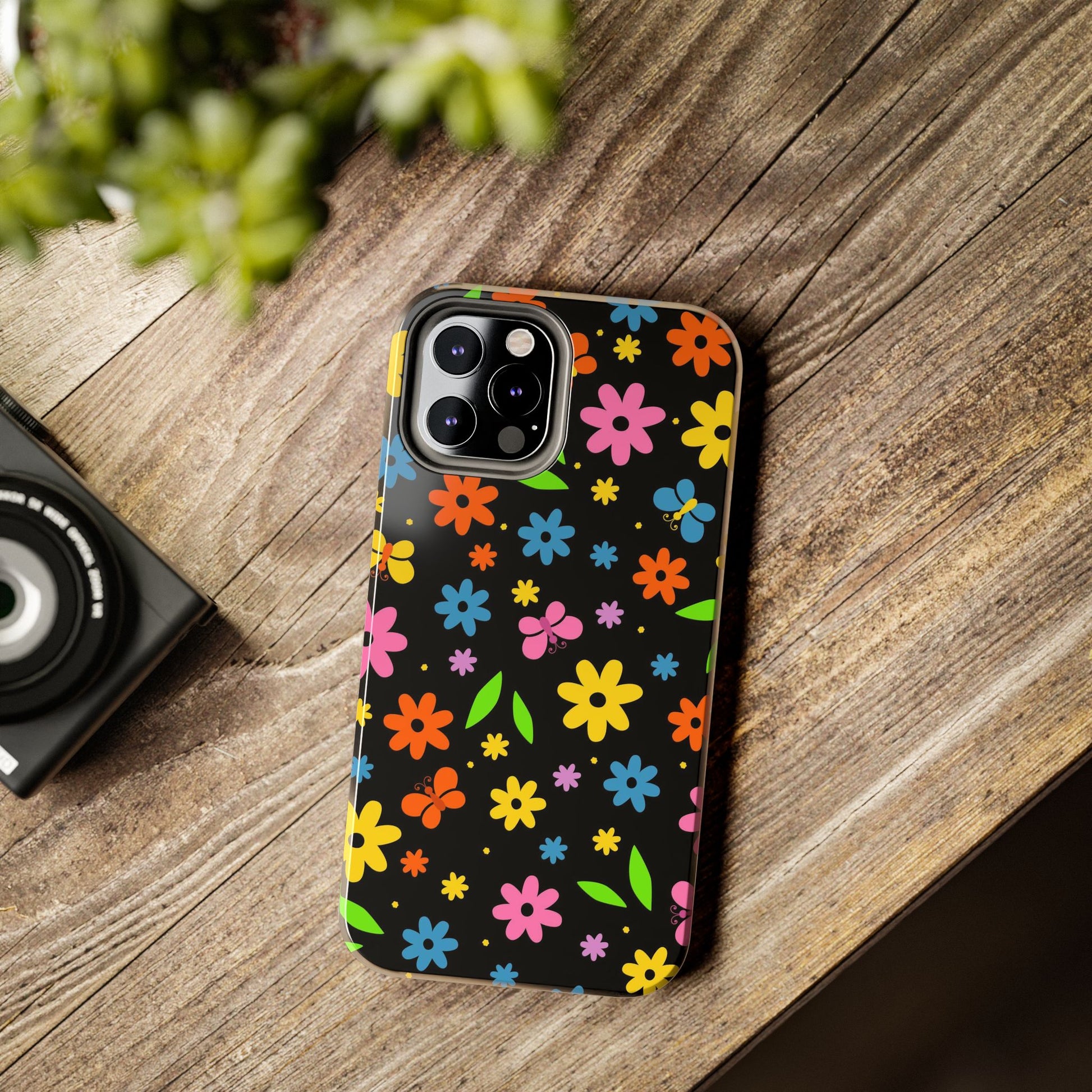 Cute pattern with simple flowers and butterflies. Tough Phone Cases