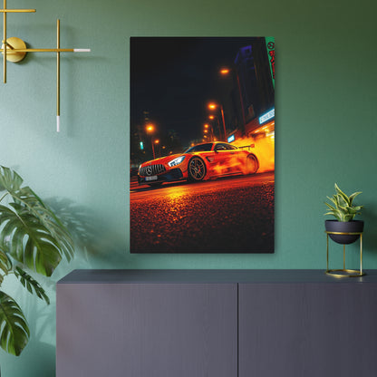 Ignition Fury: The Mercedes-AMG GT in Neon Nights Metal Art Sign 24" x 36" (Vertical) 0.12''