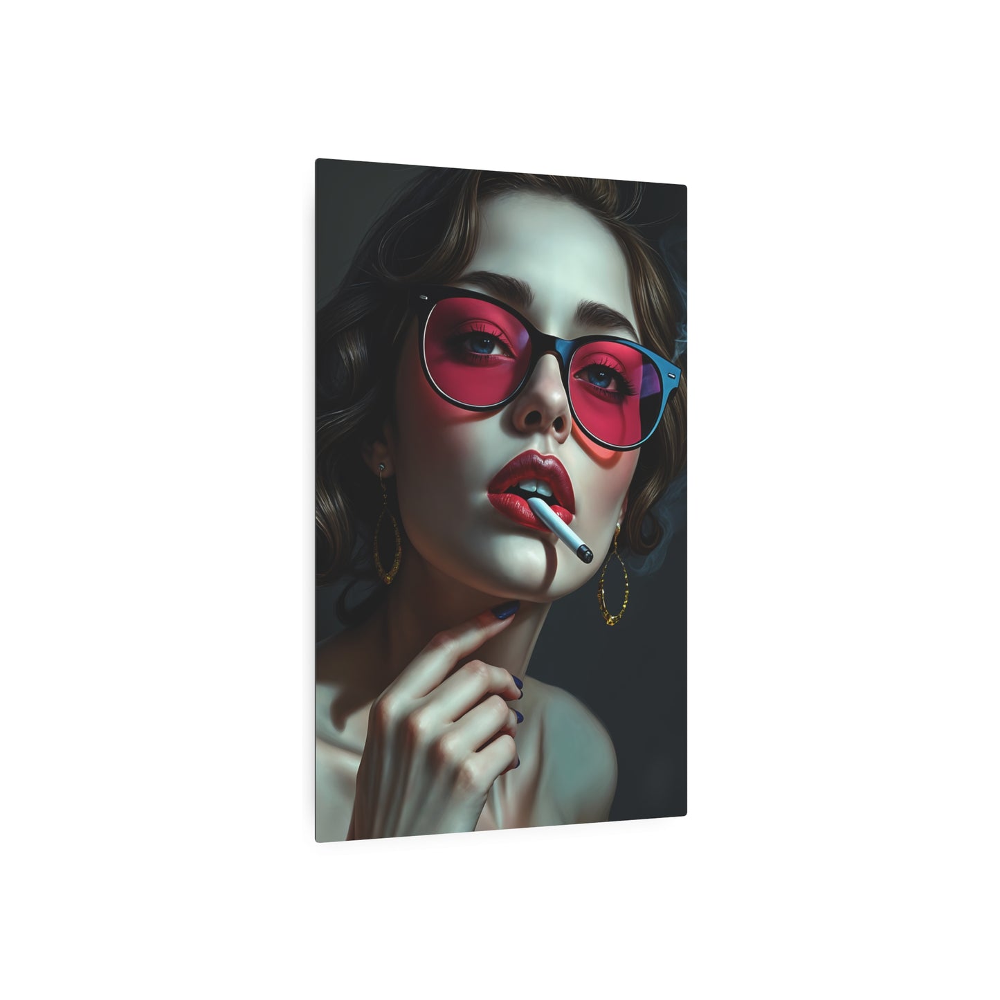 Elegance in Red: A Modern Femme Fatale Metal Art Sign