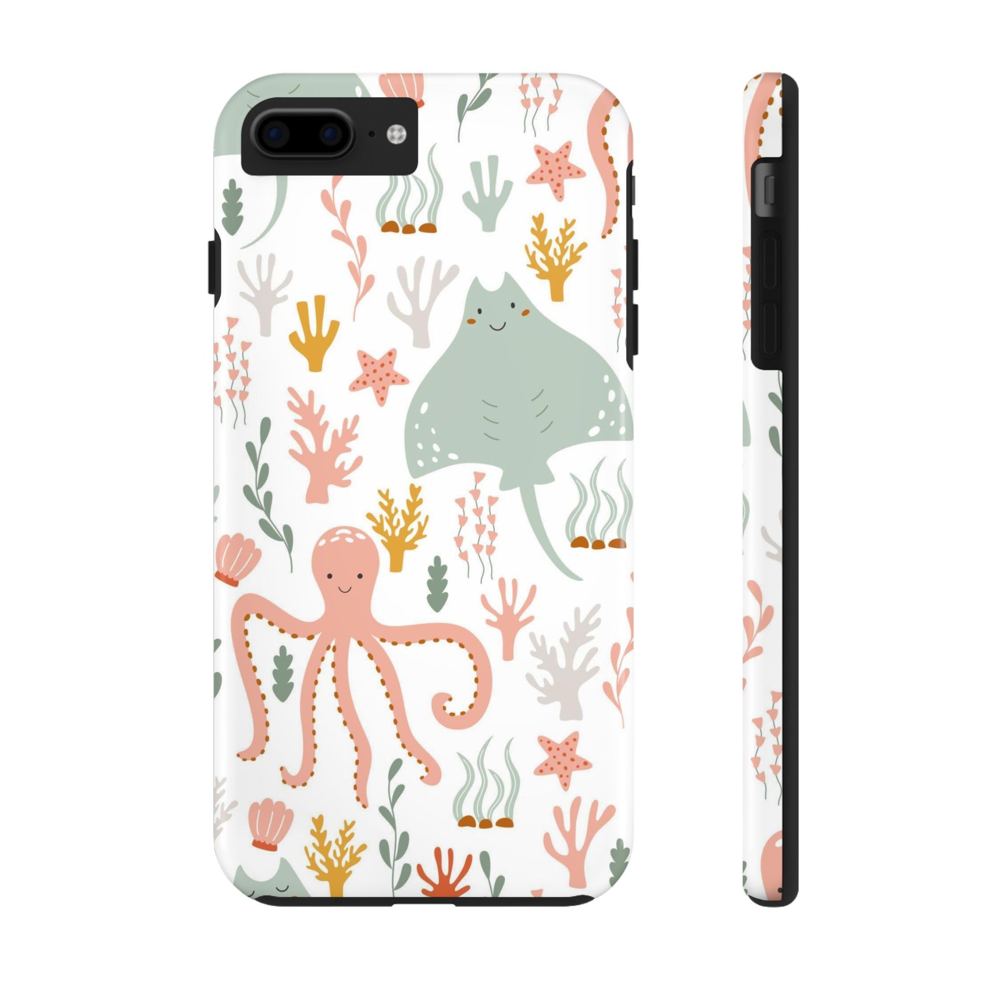 Marine seamless pattern with octopus and stingray Tough Phone Cases iPhone 7 Plus, iPhone 8 Plus