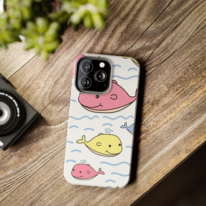 Seamless cute multicolored whale cartoon pattern Tough Phone Cases