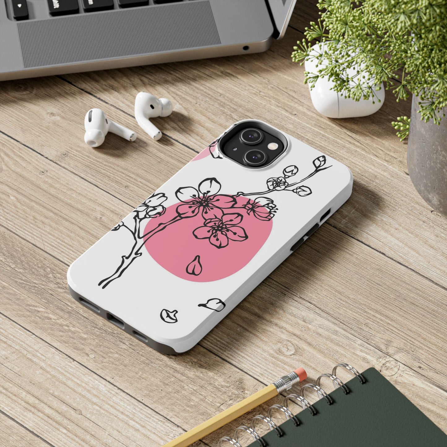 Spring blossom monochrome line art floral Tough Phone Cases