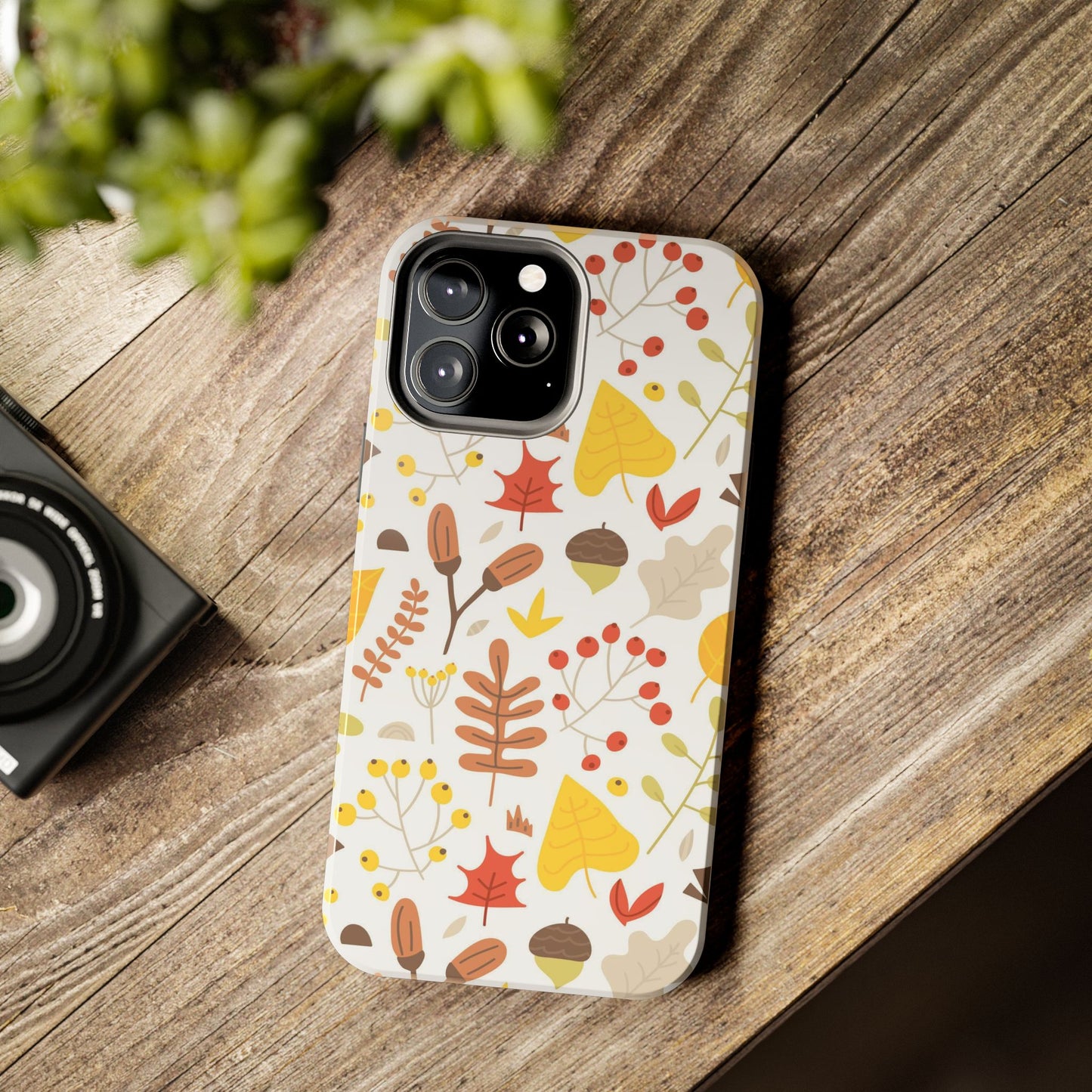 Autumn seamless pattern of leaves, twigs, acorns Tough Phone Cases