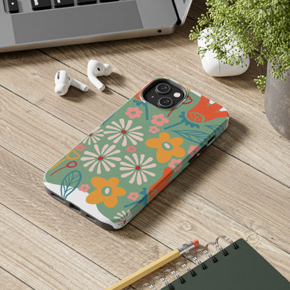 flowers in trendy retro Tough Phone Cases