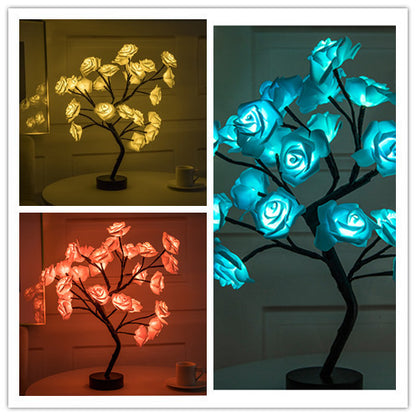 Rose Flower Lamp USB Battery Operated LED Table Lamp Bonsai Tree Night Lights Garland Bedroom Decoration Lights Home Decor Set1