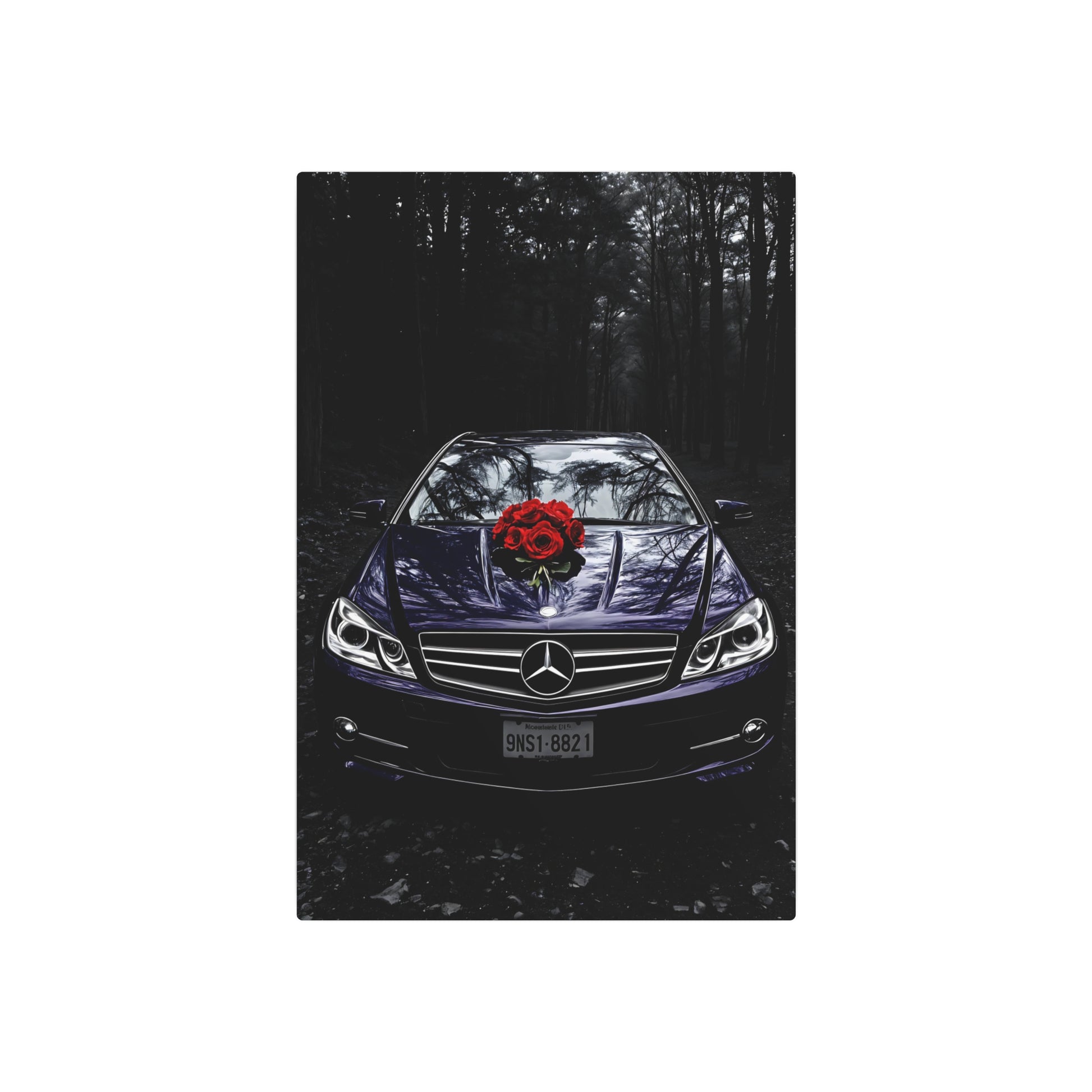 Elegant Purple Mercedes with Roses Metal Sign - Perfect for Car Lovers and Home Decor