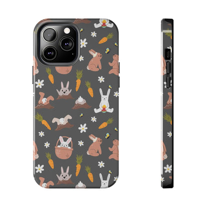 Funny easter rabbits pattern on grey background Tough Phone Cases iPhone 13 Pro Max