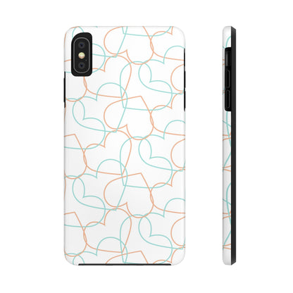 Pastel Blue and Pink Outline Overlapping Hearts Tough Phone Cases iPhone XS MAX