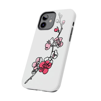 Cherry blossom single line art with abstract pink Tough Phone Cases