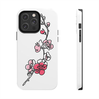 Cherry blossom single line art with abstract pink Tough Phone Cases iPhone 14 Pro Max