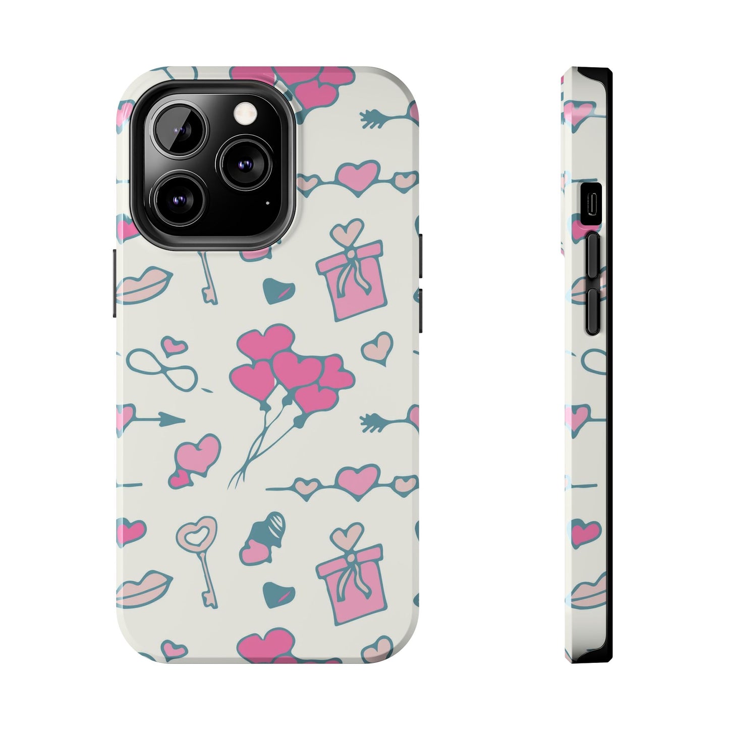 Pink seamless pattern with cute love doodles Tough Phone Cases iPhone 13 Pro