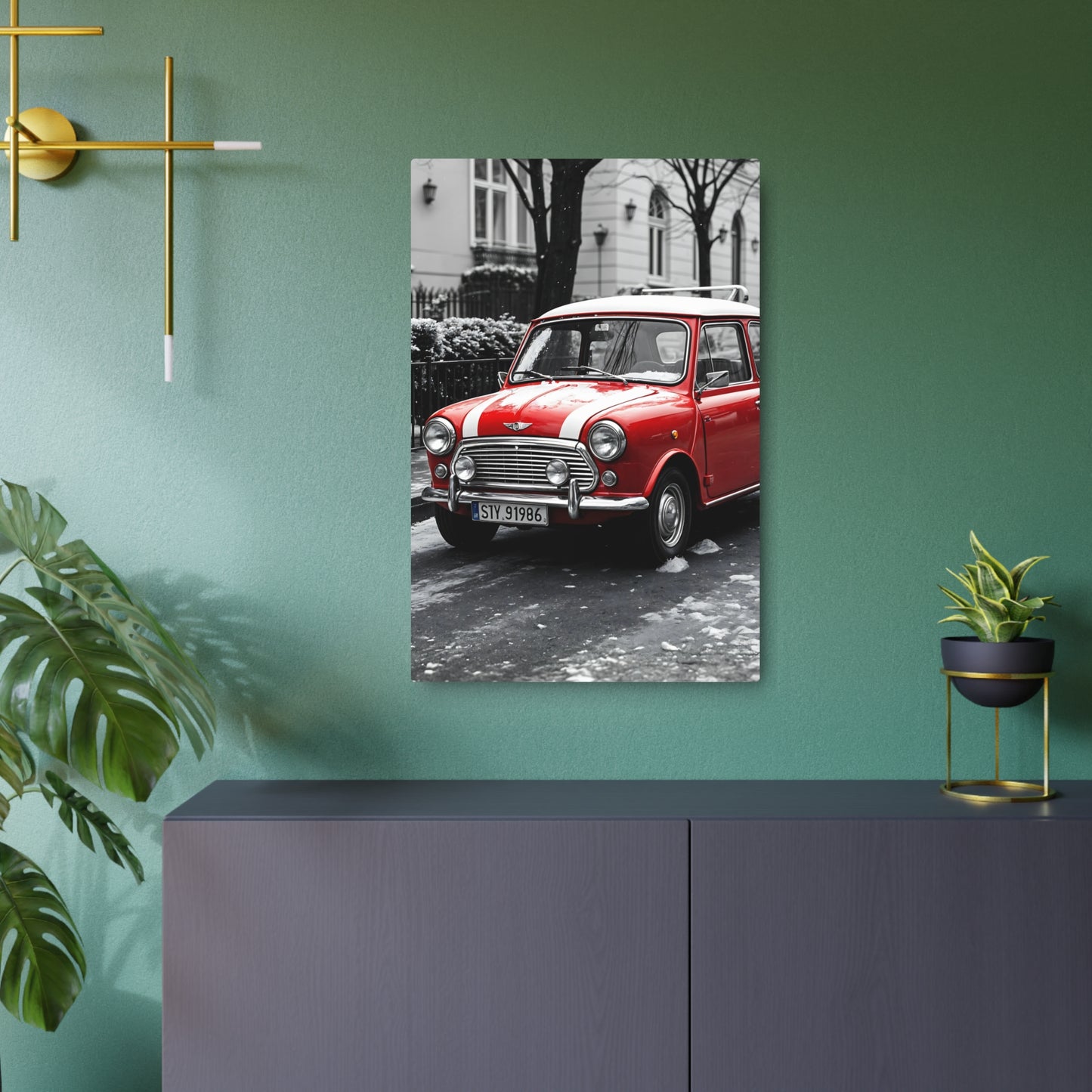 Classic Red Mini Cooper Metal Sign - Vintage Car Wall Art for Automobile Enthusiasts 20″ x 30″ (Vertical) 0.12''