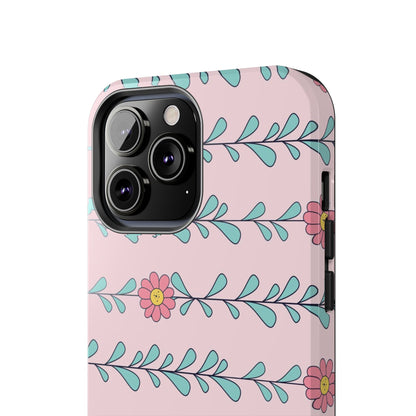 Seamless pattern pink flowers leaves Tough Phone Cases