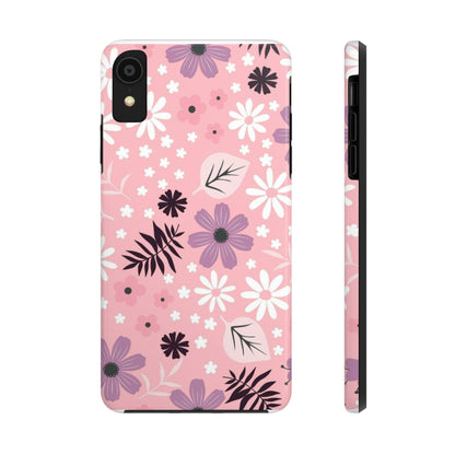 Seamless pink flourish pattern with field flowers tough phone case iPhone XR