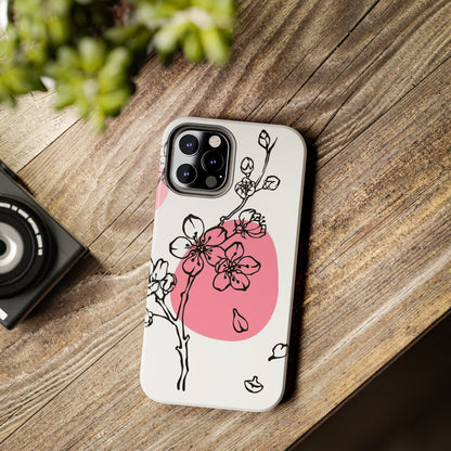 Spring blossom monochrome line art floral Tough Phone Cases