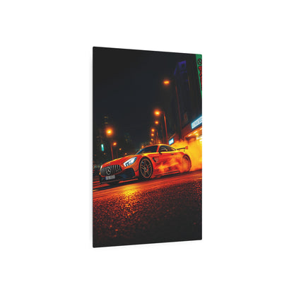 Ignition Fury: The Mercedes-AMG GT in Neon Nights Metal Art Sign