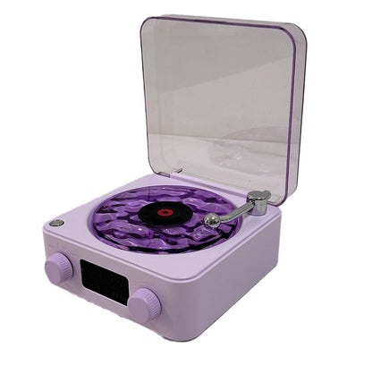 Retro Turntable Speaker Wireless Bluetooth-compatible 5.0 Vinyl Record Player Stereo Sound With White Noise RGB Projection Lamp Effect Purple USB English version