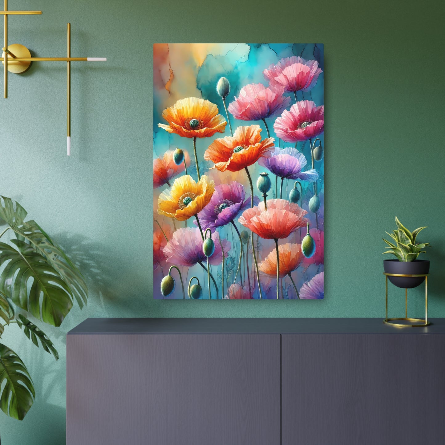 Radiant Symphony: The Dance of Poppies in a Dreamscape Metal Art Sign 24" x 36" (Vertical) 0.12''