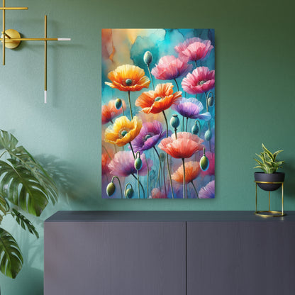 Radiant Symphony: The Dance of Poppies in a Dreamscape Metal Art Sign 24" x 36" (Vertical) 0.12''