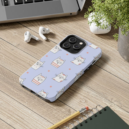 Doodle Seamless Pattern with Cute Cats Tough Phone Cases