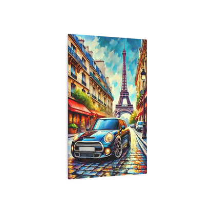 Parisian Dreamscape: Mini in the City of Lights Metal Art Sign