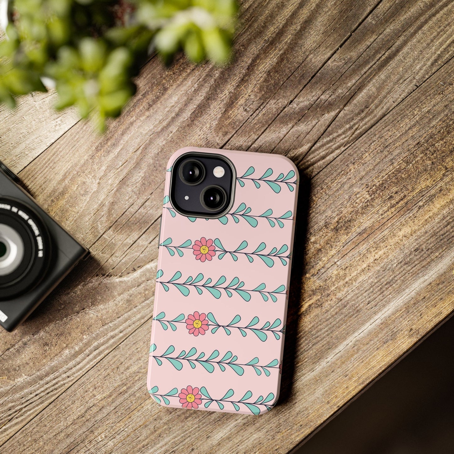 Seamless pattern pink flowers leaves Tough Phone Cases